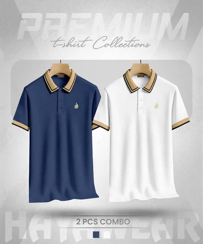 PL001 White & Blue 2pcs Polo Combo