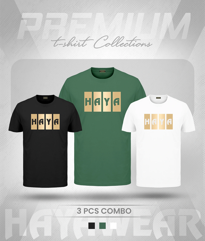 TS001 White & Black & Green 3pcs Combo TShirt