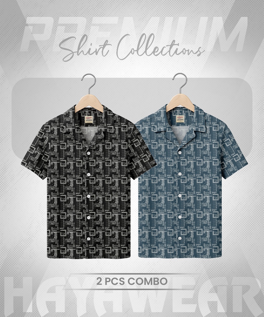 SHT001 Black & Light Olive 2pcs Combo Cuban Shirt