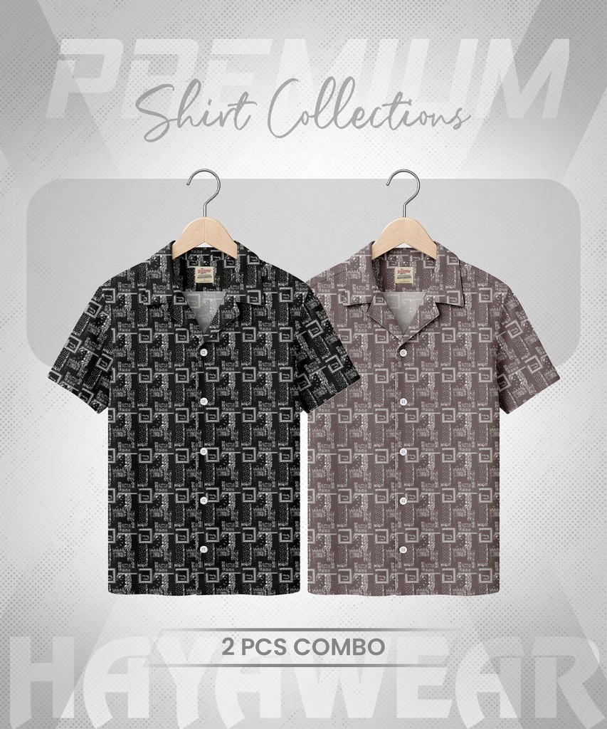 SHT001 Black & Brown 2pcs Combo Cuban Shirt