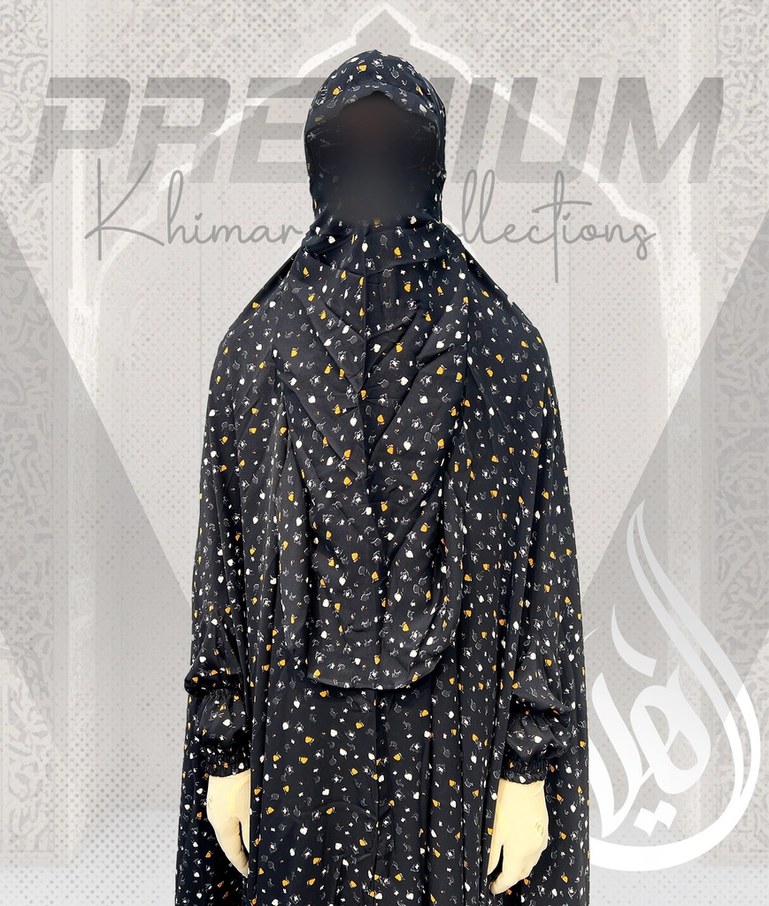 KMR004 Black print Khimar