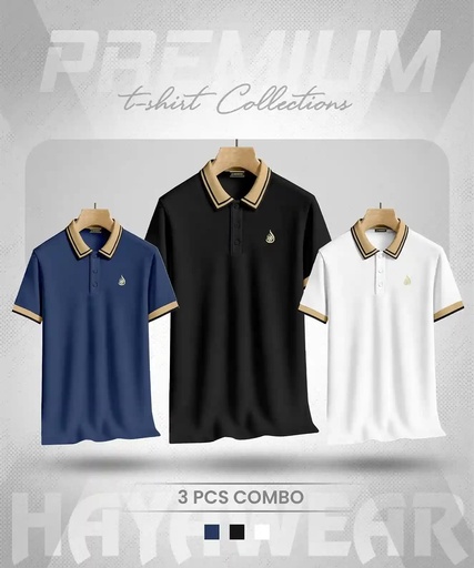 PL001 White & Black & Blue 3pcs Polo Combo
