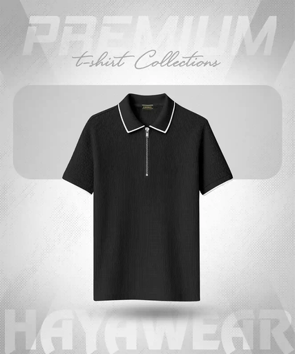 PL003 Black Waffle Polo