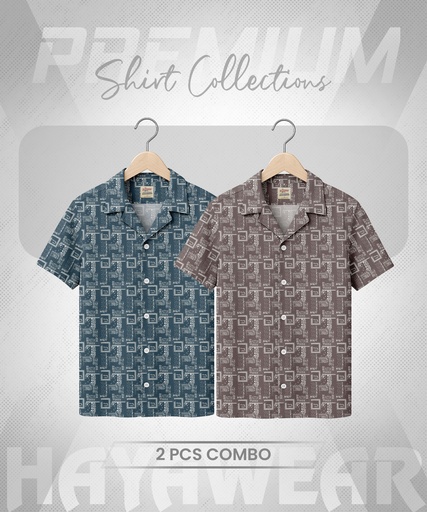 SHT001 Light Olive & Brown 2pcs Combo Cuban Shirt